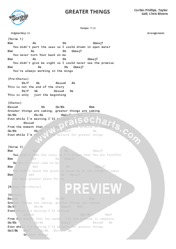 Greater Things Chords & Lyrics (Thrive Worship)