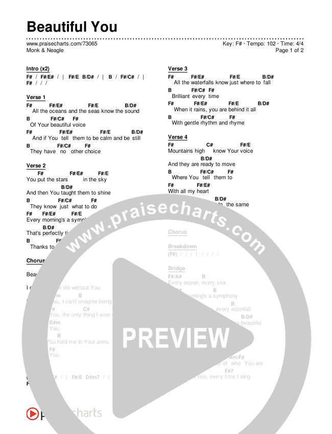 Beautiful You Chords & Lyrics (Monk & Neagle)