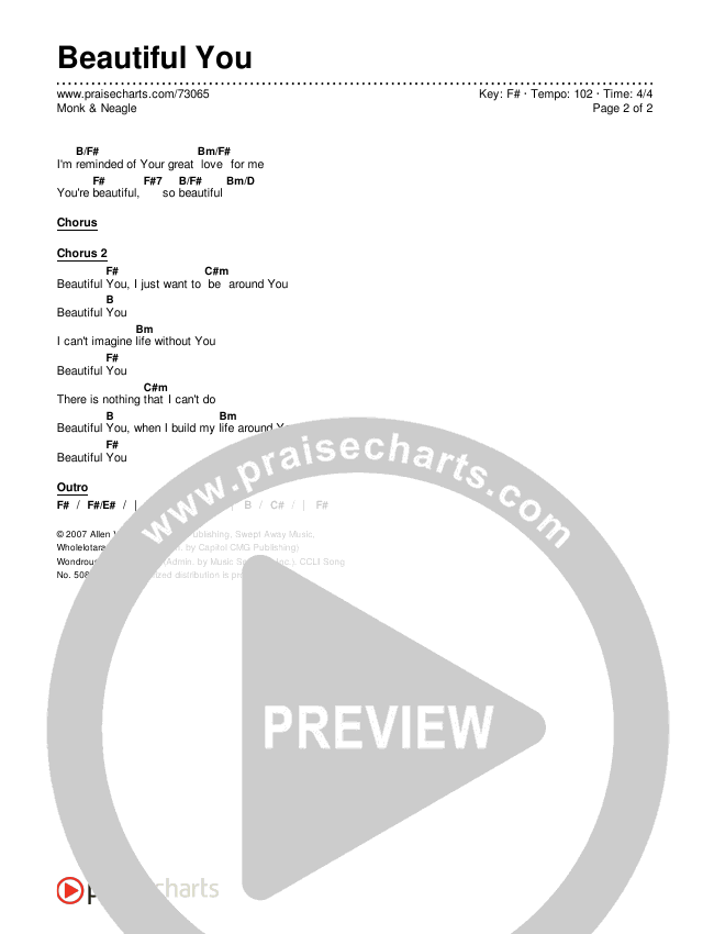 Beautiful You Chords & Lyrics (Monk & Neagle)
