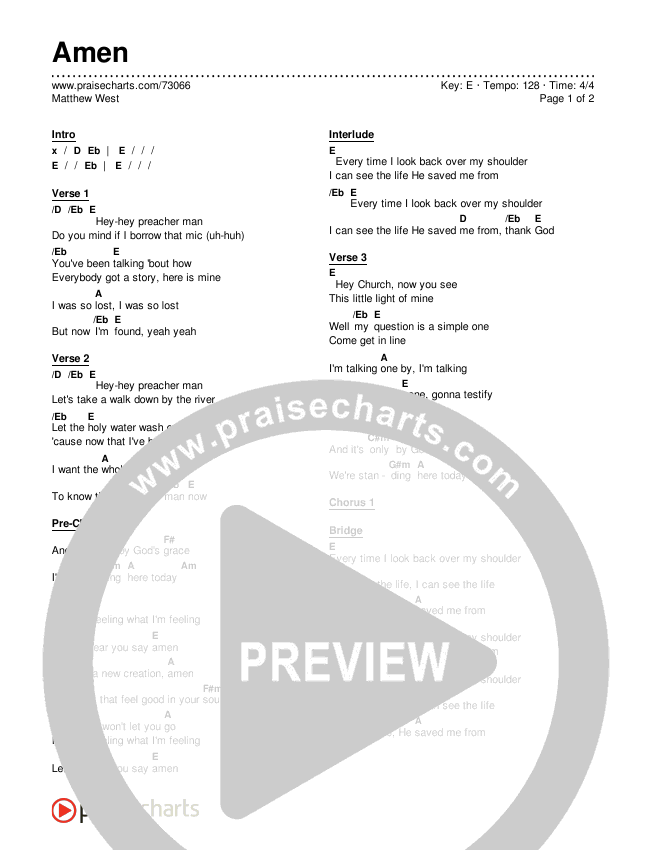 Amen Chords & Lyrics (Matthew West)