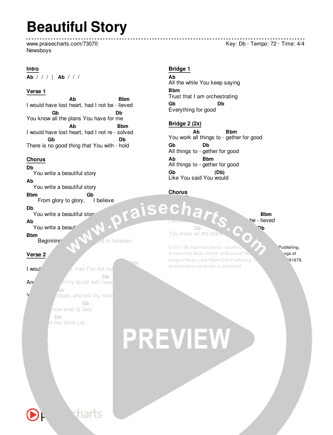 Beautiful Story Chords & Lyrics (Newsboys)
