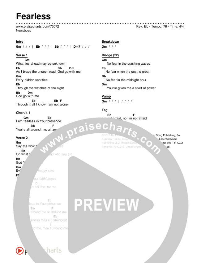 Fearless Chords & Lyrics (Newsboys)