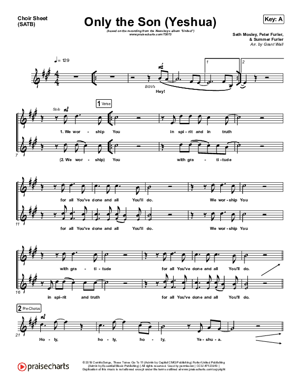 Only The Son (Yeshua) Choir Sheet (SATB) (Newsboys)