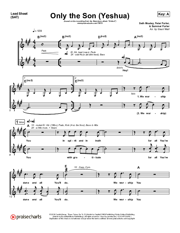 Only The Son (Yeshua) Lead Sheet (SAT) (Newsboys)