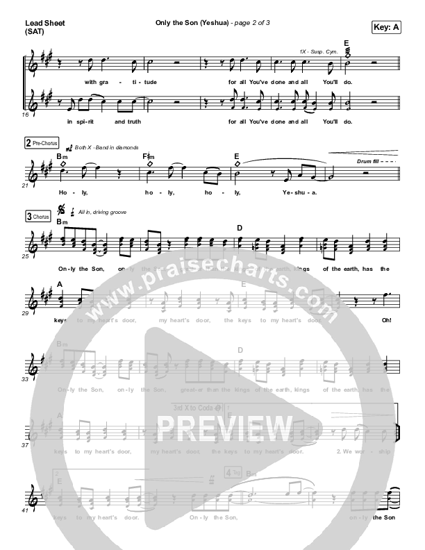 Only The Son (Yeshua) Lead Sheet (SAT) (Newsboys)