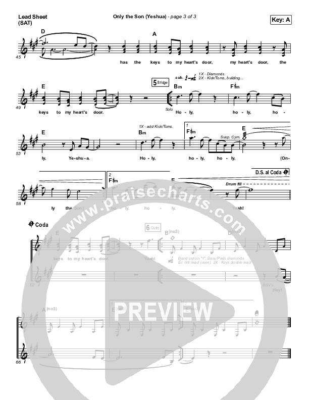 Only The Son (Yeshua) Lead Sheet (SAT) (Newsboys)