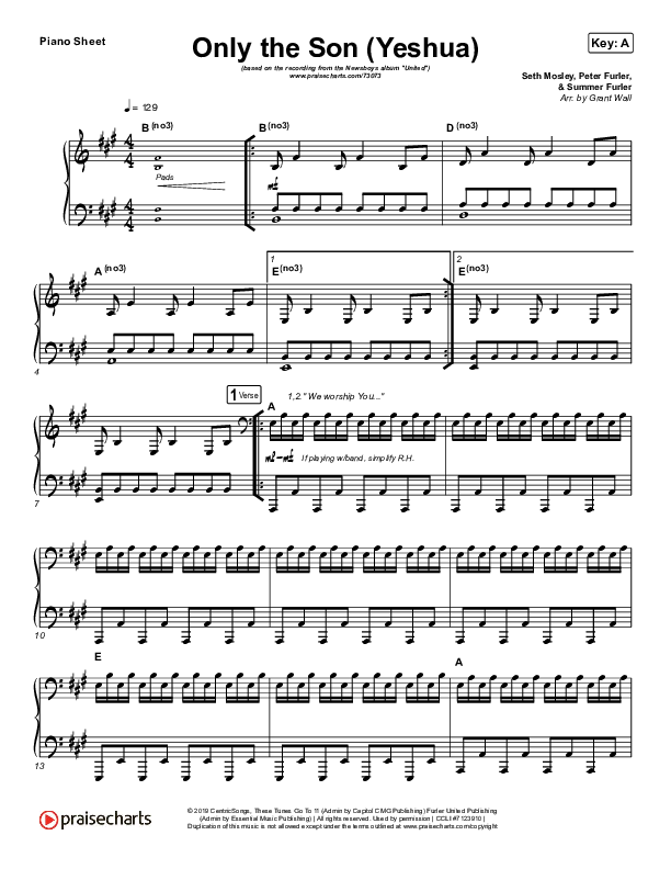 Only The Son (Yeshua) Piano Sheet (Newsboys)