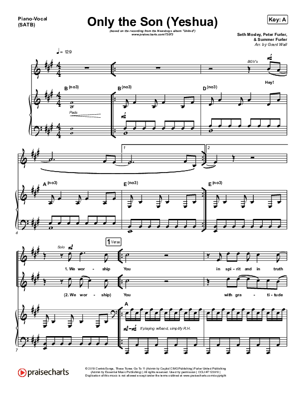 Only The Son (Yeshua) Piano/Vocal Pack (Newsboys)