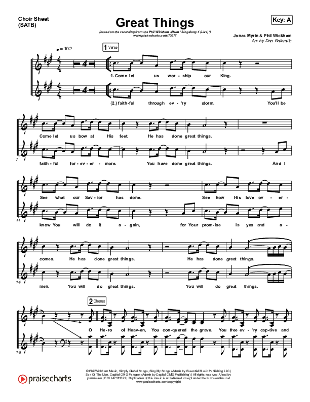 Great Things (Live) Choir Sheet (SATB) (Phil Wickham)