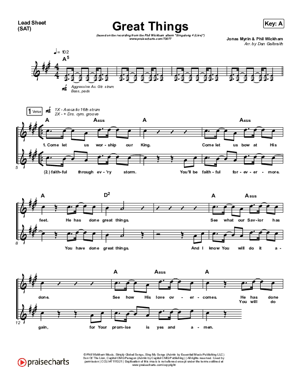 Great Things (Live) Lead Sheet (SAT) (Phil Wickham)