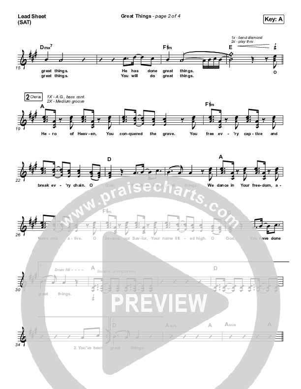 Great Things (Live) Lead Sheet (SAT) (Phil Wickham)