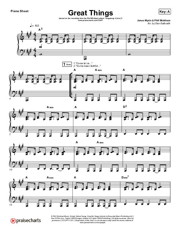 Great Things (Live) Piano Sheet (Phil Wickham)