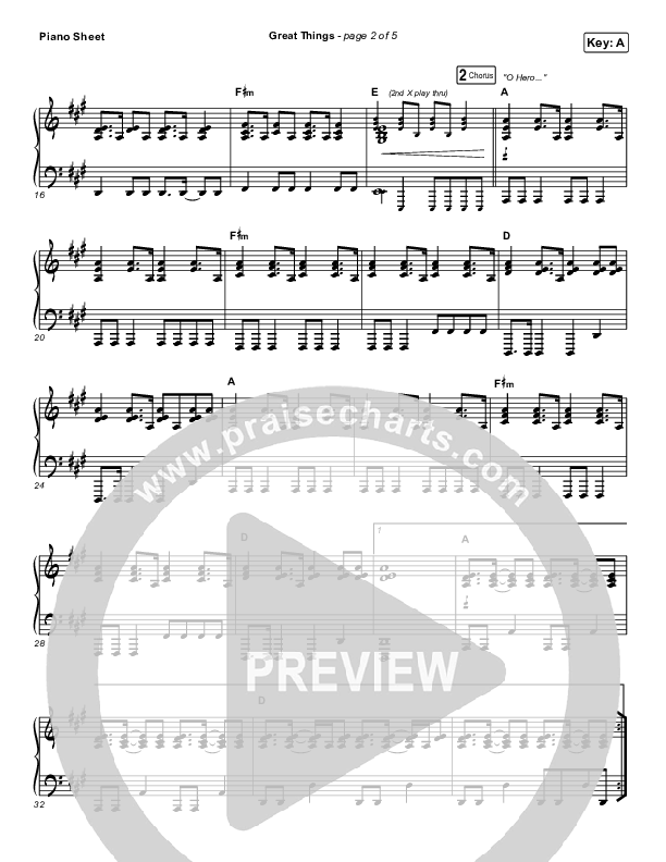 Great Things (Live) Piano Sheet (Phil Wickham)