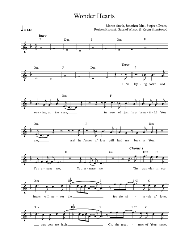 Wonder Hearts Lead Sheet (Martin Smith)