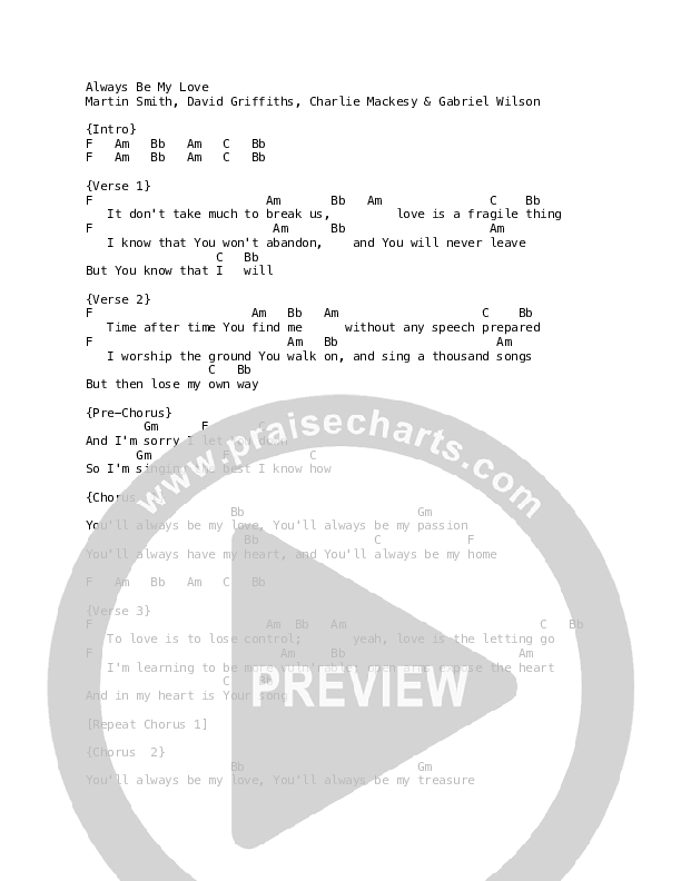 Always Be My Love Chords & Lyrics (Martin Smith)