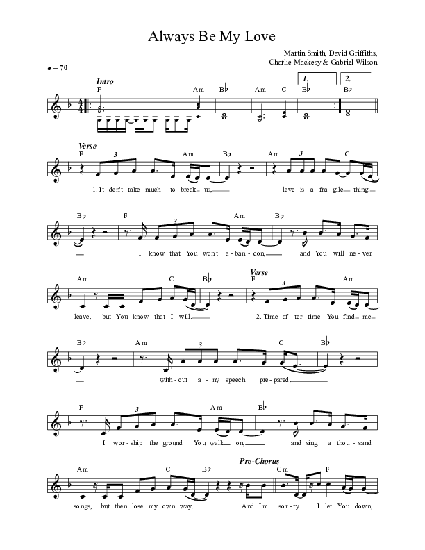 Always Be My Love Lead Sheet (Martin Smith)