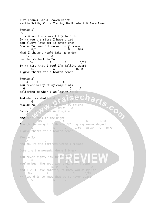Give Thanks For A Broken Heart Chords & Lyrics (Martin Smith)