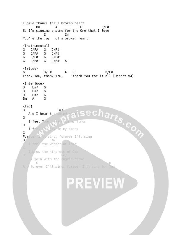 Give Thanks For A Broken Heart Chords & Lyrics (Martin Smith)