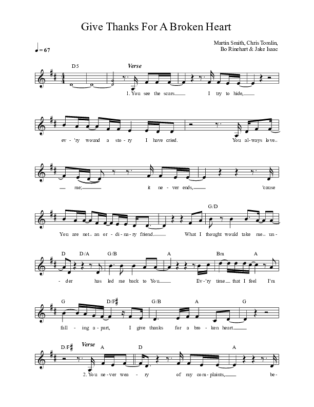 Give Thanks For A Broken Heart Lead Sheet (Martin Smith)