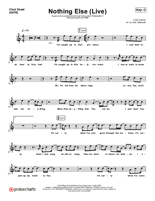 Nothing Else (Live) Vocal Sheet (SATB) (Cody Carnes)