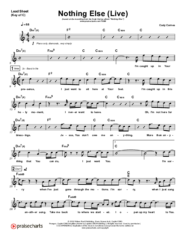 Nothing Else (Live) Lead Sheet (Melody) (Cody Carnes)
