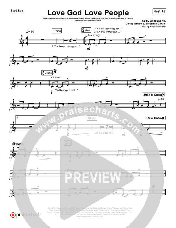Love God Love People Bari Sax (Danny Gokey / Michael W. Smith)