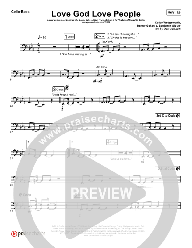 Love God Love People Cello/Bass (Danny Gokey / Michael W. Smith)