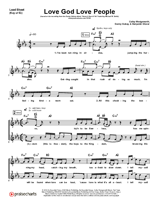 Love God Love People Lead Sheet (Melody) (Danny Gokey / Michael W. Smith)