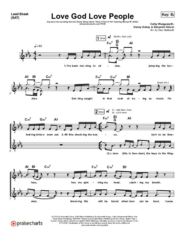 Love God Love People Lead Sheet (SAT) (Danny Gokey / Michael W. Smith)