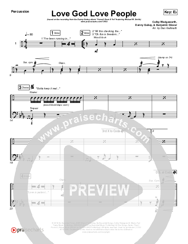 Love God Love People Percussion (Danny Gokey / Michael W. Smith)