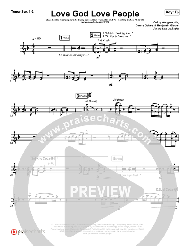 Love God Love People Tenor Sax 1/2 (Danny Gokey / Michael W. Smith)