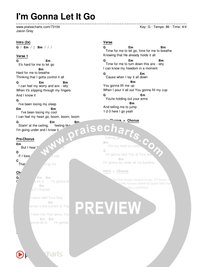 I'm Gonna Let It Go Chords & Lyrics (Jason Gray)