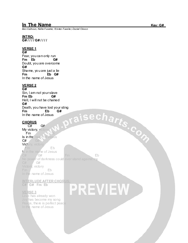 In The Name Chords & Lyrics (Kellie & Kristen)