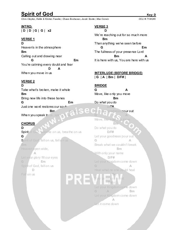 Spirit Of God Chords & Lyrics (Kellie & Kristen)