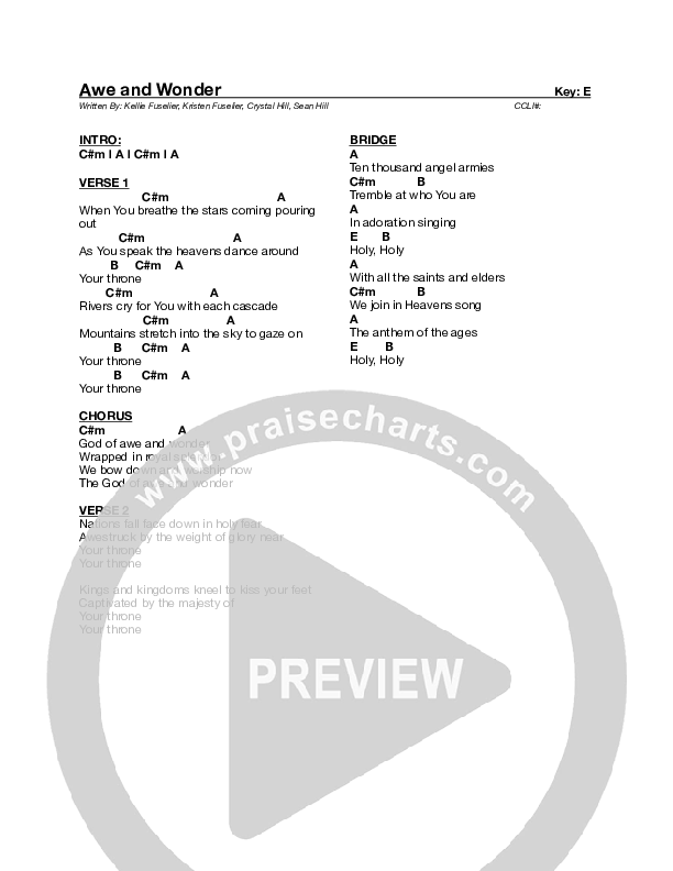 Awe And Wonder Chords & Lyrics (Kellie & Kristen)