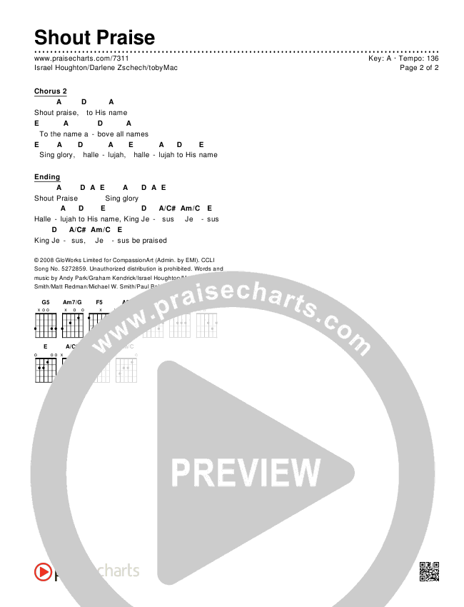 Shout Praise Chords & Lyrics (Israel Houghton / Darlene Zschech / TobyMac)
