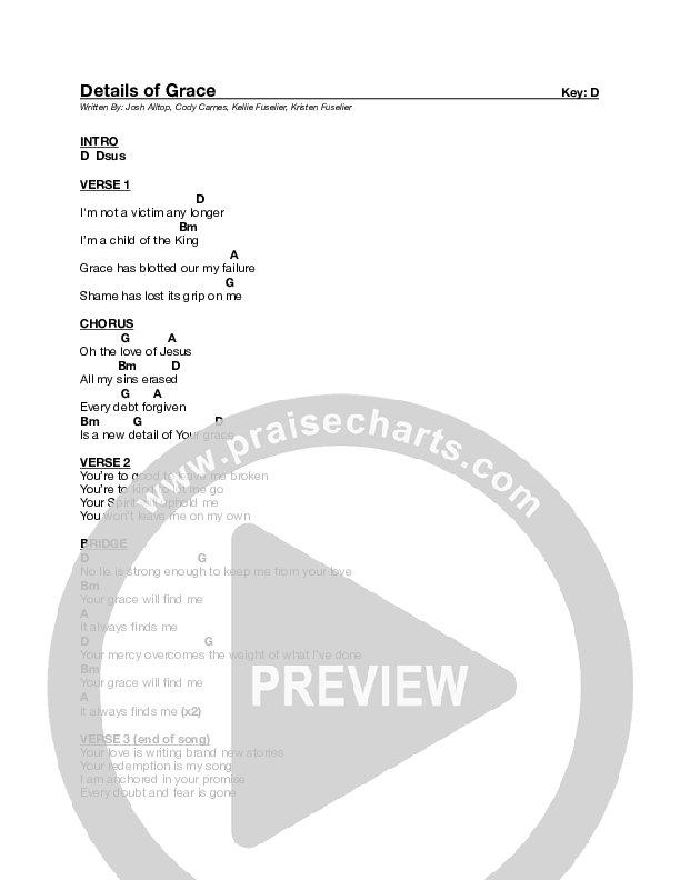 Details Of Grace  Chords & Lyrics (Kellie & Kristen)