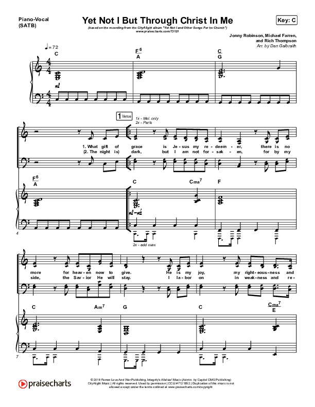 Yet Not I But Through Christ In Me Piano/Vocal (SATB) (CityAlight)