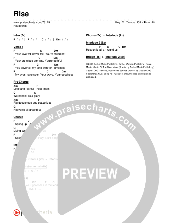 Rise Chords PDF (Housefires) PraiseCharts