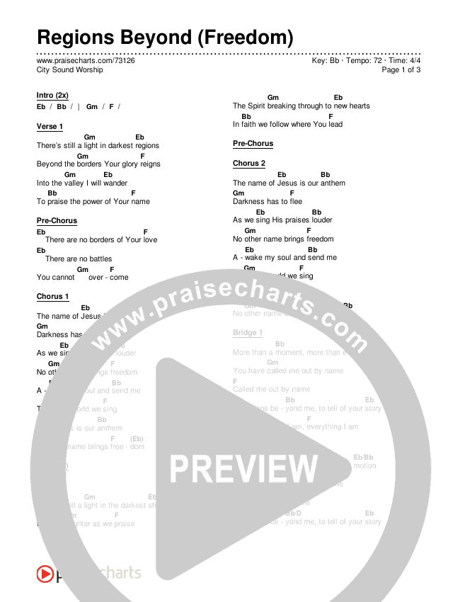 Regions Beyond (Freedom) Chords & Lyrics (City Sound Worship)