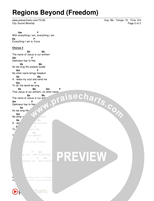 Regions Beyond (Freedom) Chords & Lyrics (City Sound Worship)
