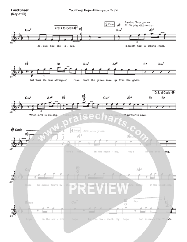 You Keep Hope Alive Lead Sheet (Melody) (Jon Reddick)