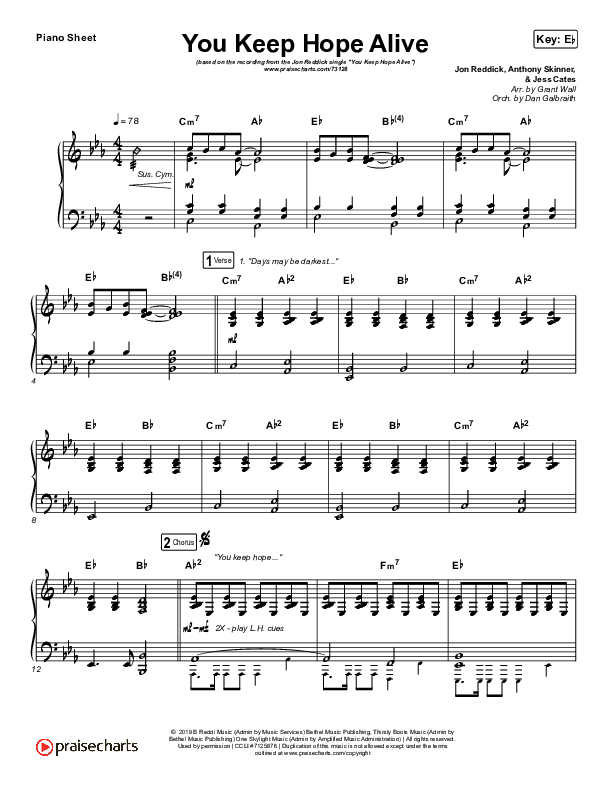 You Keep Hope Alive Piano Sheet (Jon Reddick)