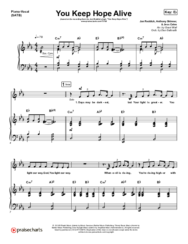 You Keep Hope Alive Piano/Vocal Pack (Jon Reddick)