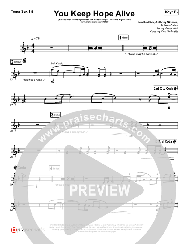 You Keep Hope Alive Tenor Sax 1/2 (Jon Reddick)