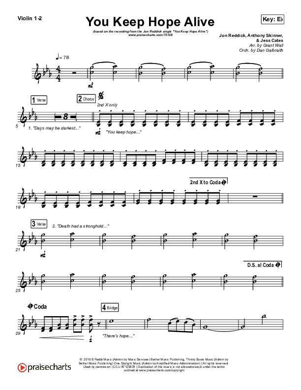 You Keep Hope Alive Violin 1/2 (Jon Reddick)
