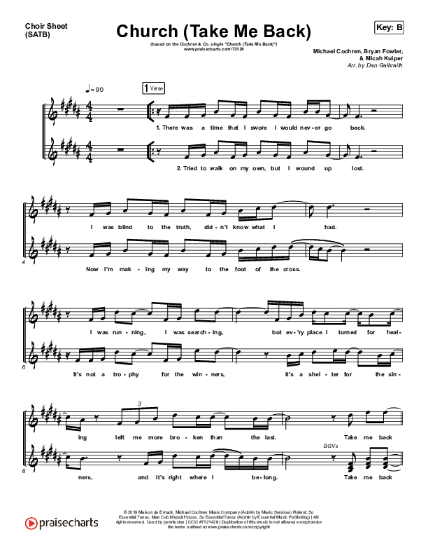 Church (Take Me Back) Choir Sheet (SATB) (Cochren & Co)