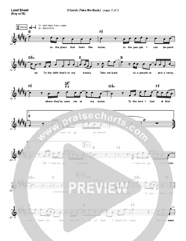 Church (Take Me Back) Lead Sheet (Melody) (Cochren & Co)