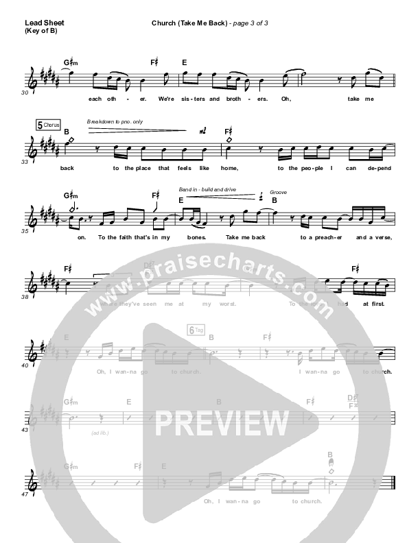 Church (Take Me Back) Lead Sheet (Melody) (Cochren & Co)