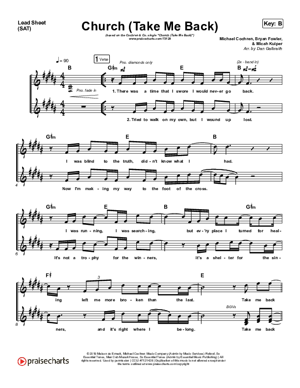 Church (Take Me Back) Lead Sheet (SAT) (Cochren & Co)